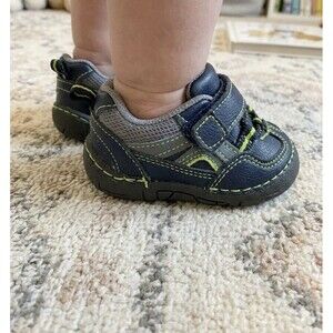 Healthtex Size 2 Baby Boys Navy Blue Neon Green Sneakers Flexible Traction